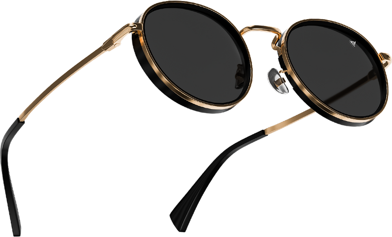 Captain | Gold And Black Polarized Round Sunglasses - PMG3981