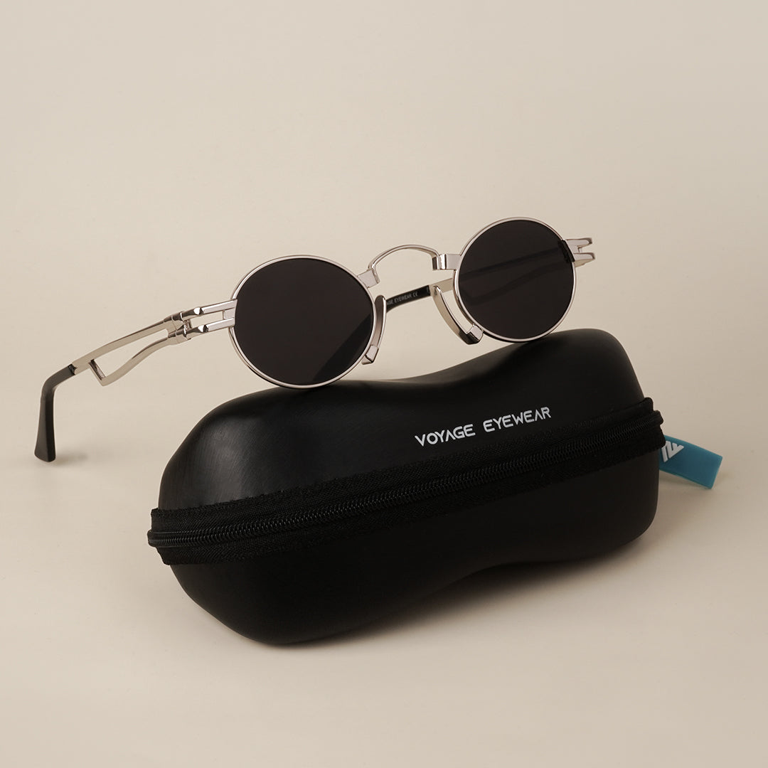 Voyage Silver Black Round Sunglasses MG3585