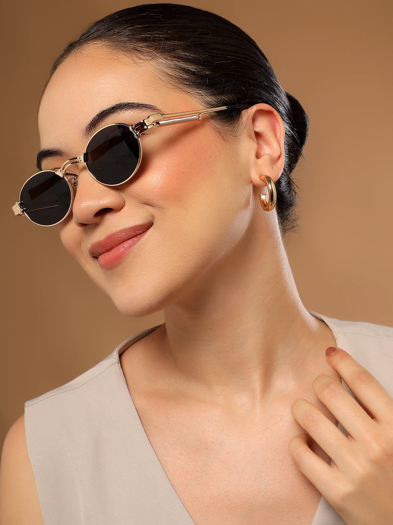 Bob | Golden Oval Sunglasses | Black Lens - MG5182