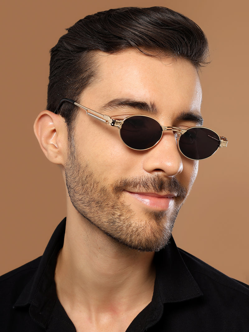 Bob | Golden Oval Sunglasses | Black Lens - MG5182