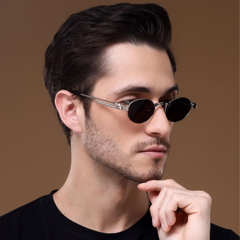 Bob | Silver Oval Sunglasses | Black Lens - MG5183