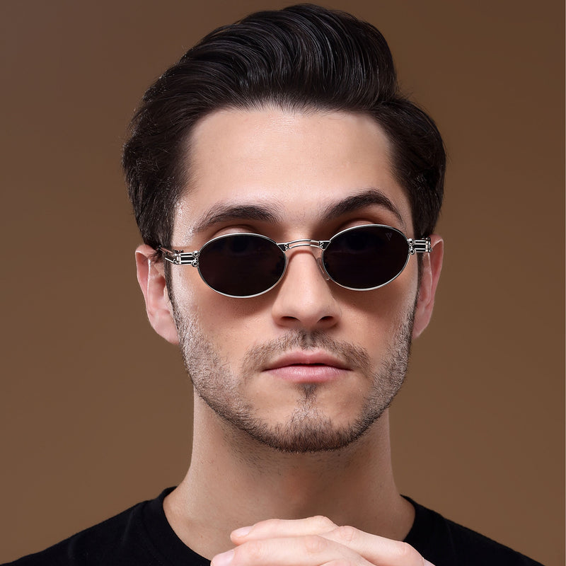 Bob | Silver Oval Sunglasses | Black Lens - MG5183
