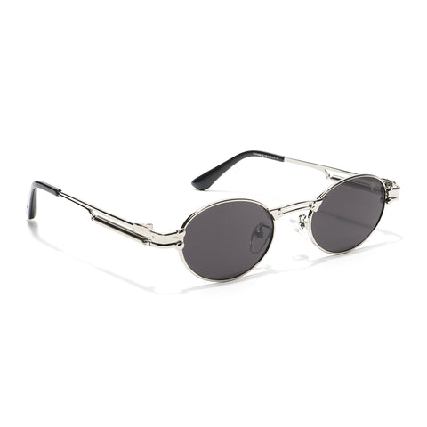 Bob | Silver Oval Sunglasses | Black Lens - MG5183