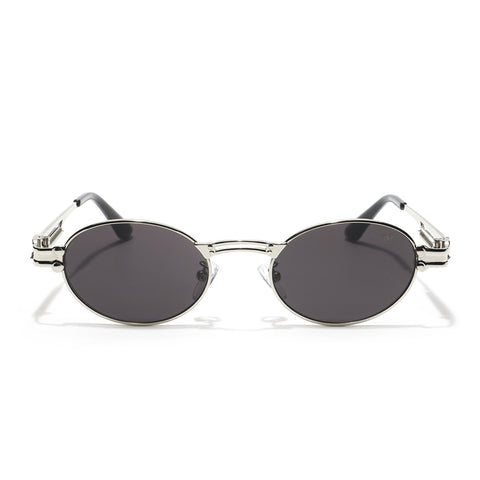 Bob | Silver Oval Sunglasses | Black Lens - MG5183