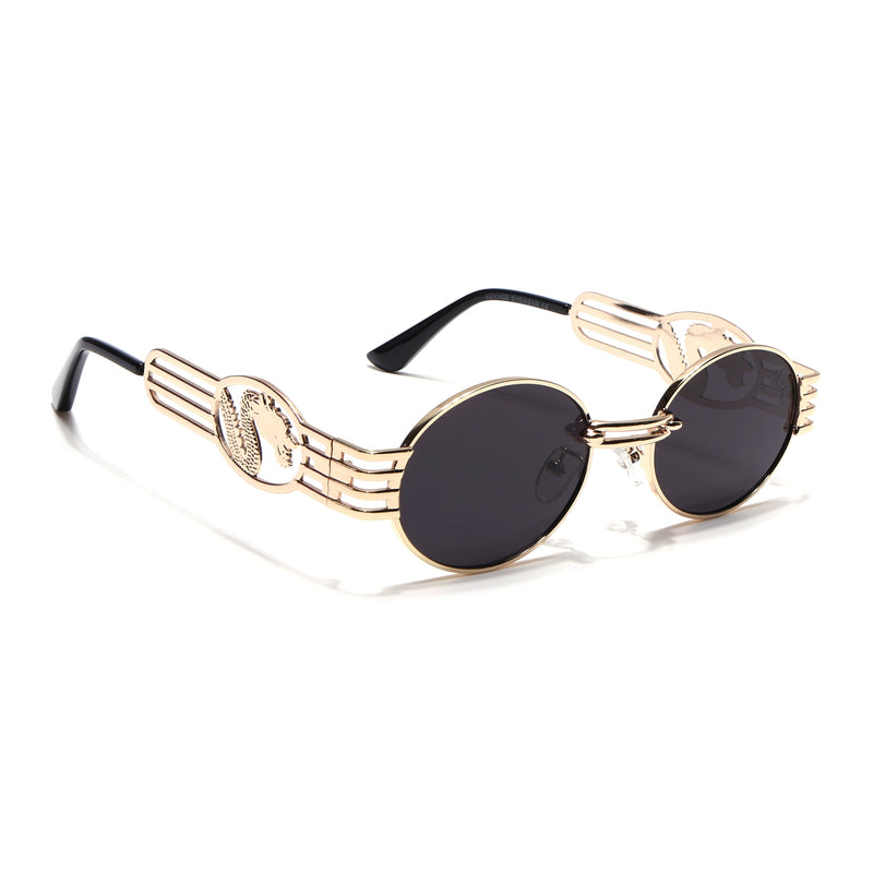 Viper | Oval Sunglasses (Black Lens | Golden Frame  - MG5188)