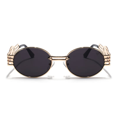 Viper | Oval Sunglasses (Black Lens | Golden Frame  - MG5188)