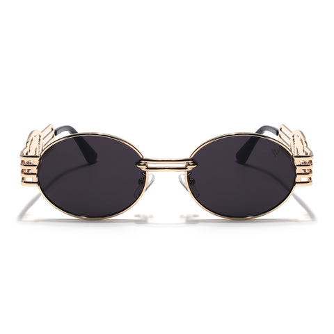 Viper | Oval Sunglasses (Black Lens | Golden Frame  - MG5188)