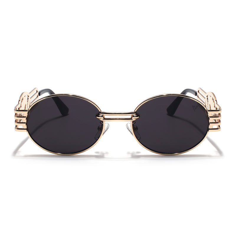 Viper | Oval Sunglasses (Black Lens | Golden Frame  - MG5188)