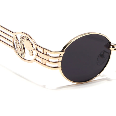 Viper | Oval Sunglasses (Black Lens | Golden Frame  - MG5188)