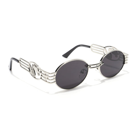 Viper | Oval Sunglasses (Black Lens | Silver Frame  - MG5189)