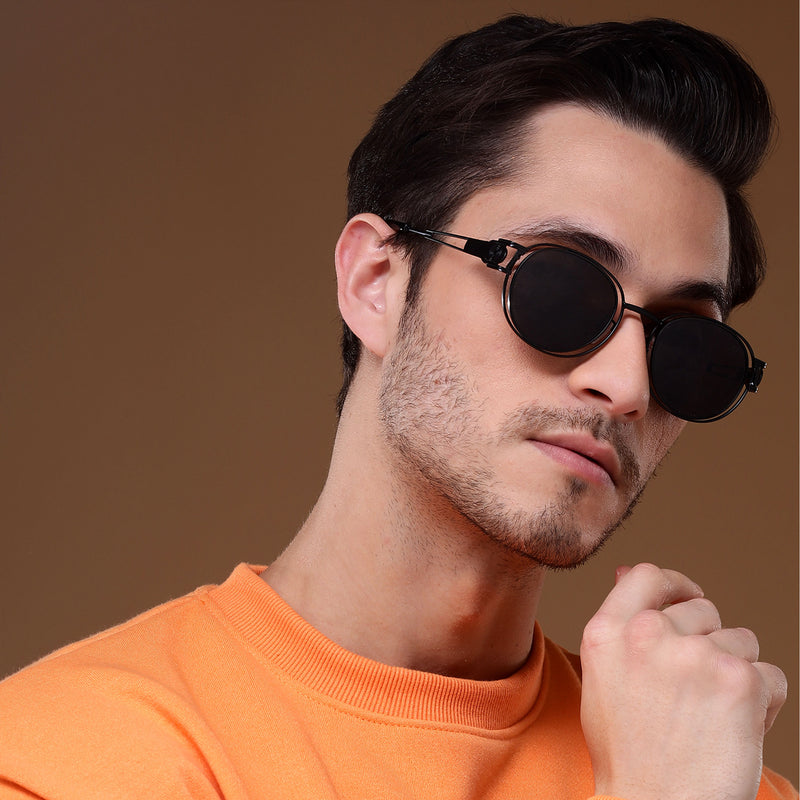 Astro | Oval Sunglasses (Black Lens | Black Frame - MG5201)