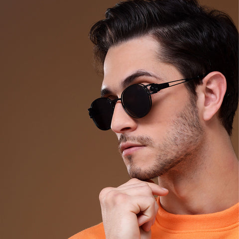 Astro | Oval Sunglasses (Black Lens | Black Frame - MG5201)