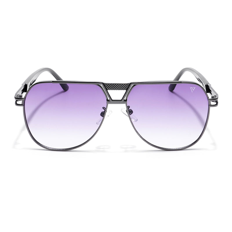 Aviator Sunglasses (Purple & Clear Lens | Grey Frame  - MG5202)