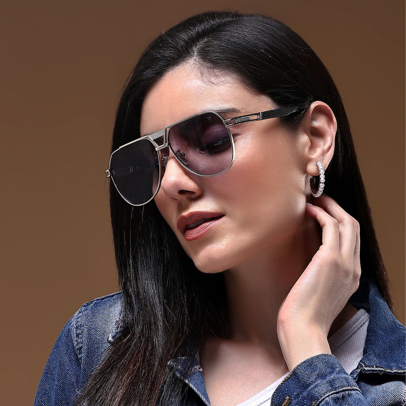 Aviator Sunglasses (Blue Lens | Silver Frame  - MG5205)
