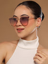 Vista | Cateye Sunglasses (Pink & Grey Lens | Light Pink & Golden Frame - MG3186)