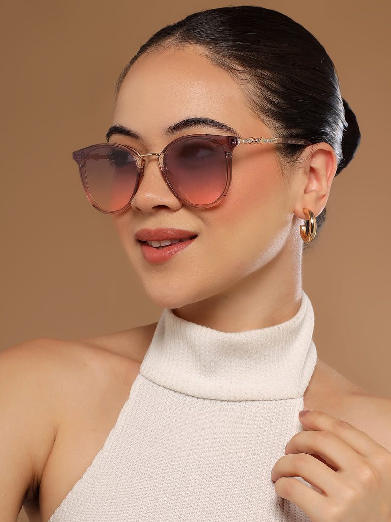 Vista | Cateye Sunglasses (Pink & Grey Lens | Light Pink & Golden Frame - MG3186)