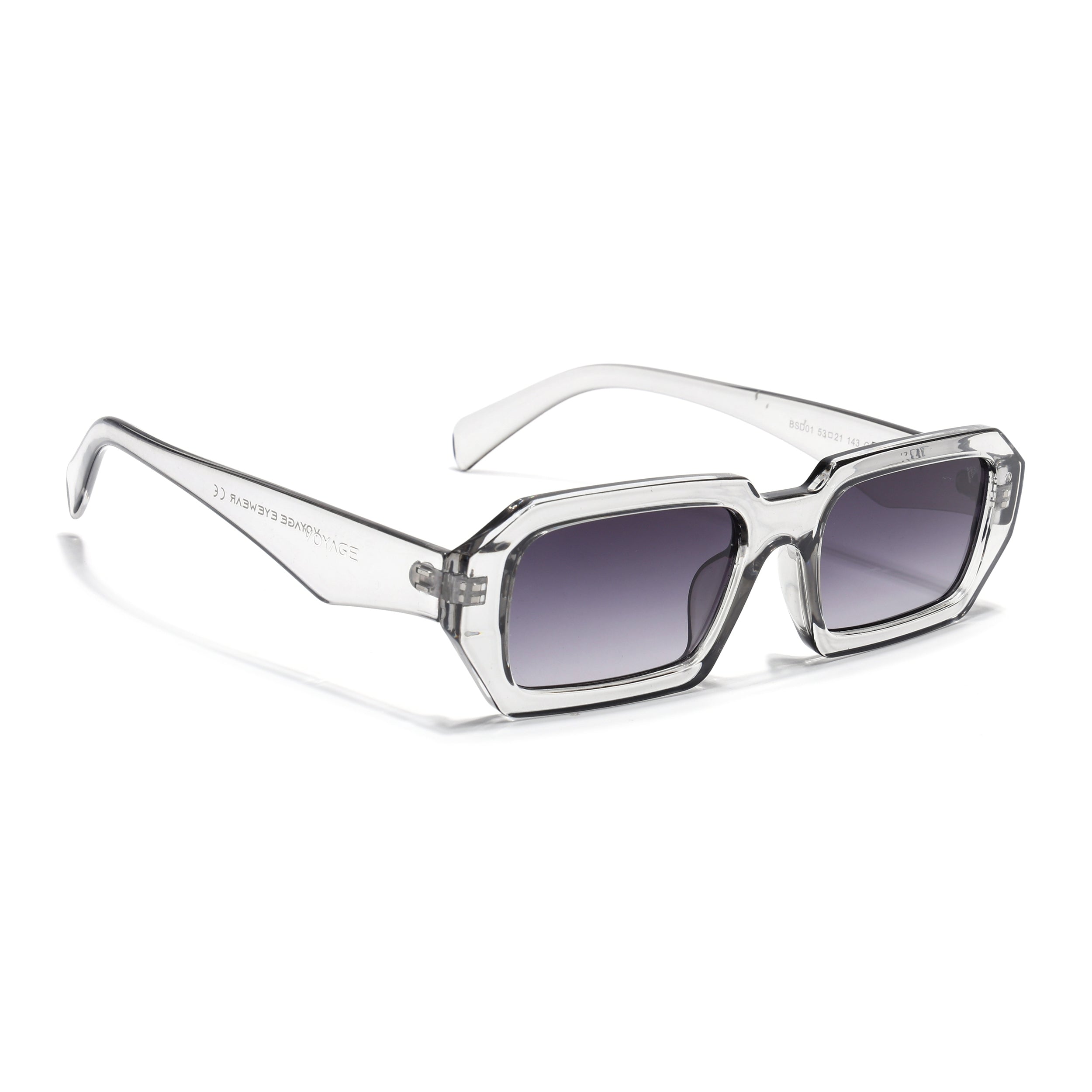 Rectangle Sunglasses for Men & Women (Black & Clear Lens | Transparent Grey Frame - MG7345)