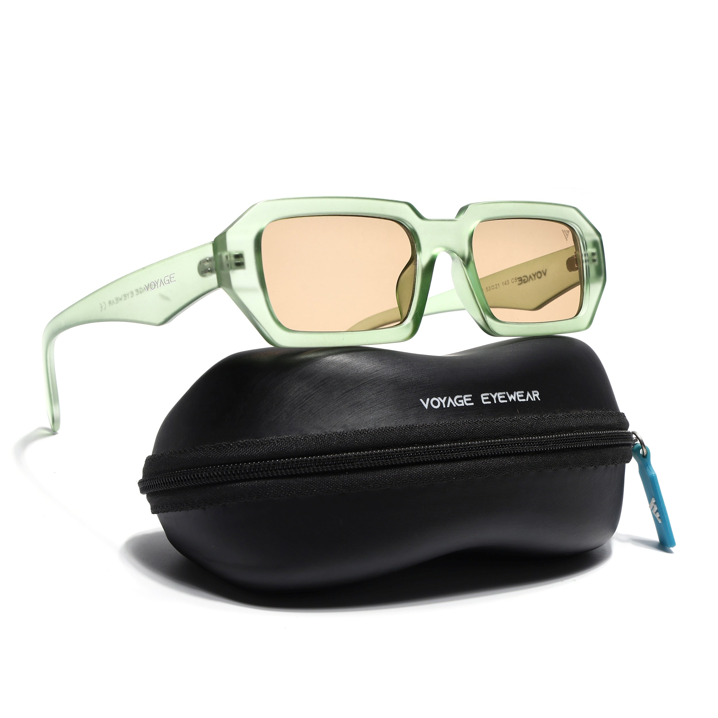 Rectangle Sunglasses for Men & Women (Light Brown Lens | Green Frame - MG7347)