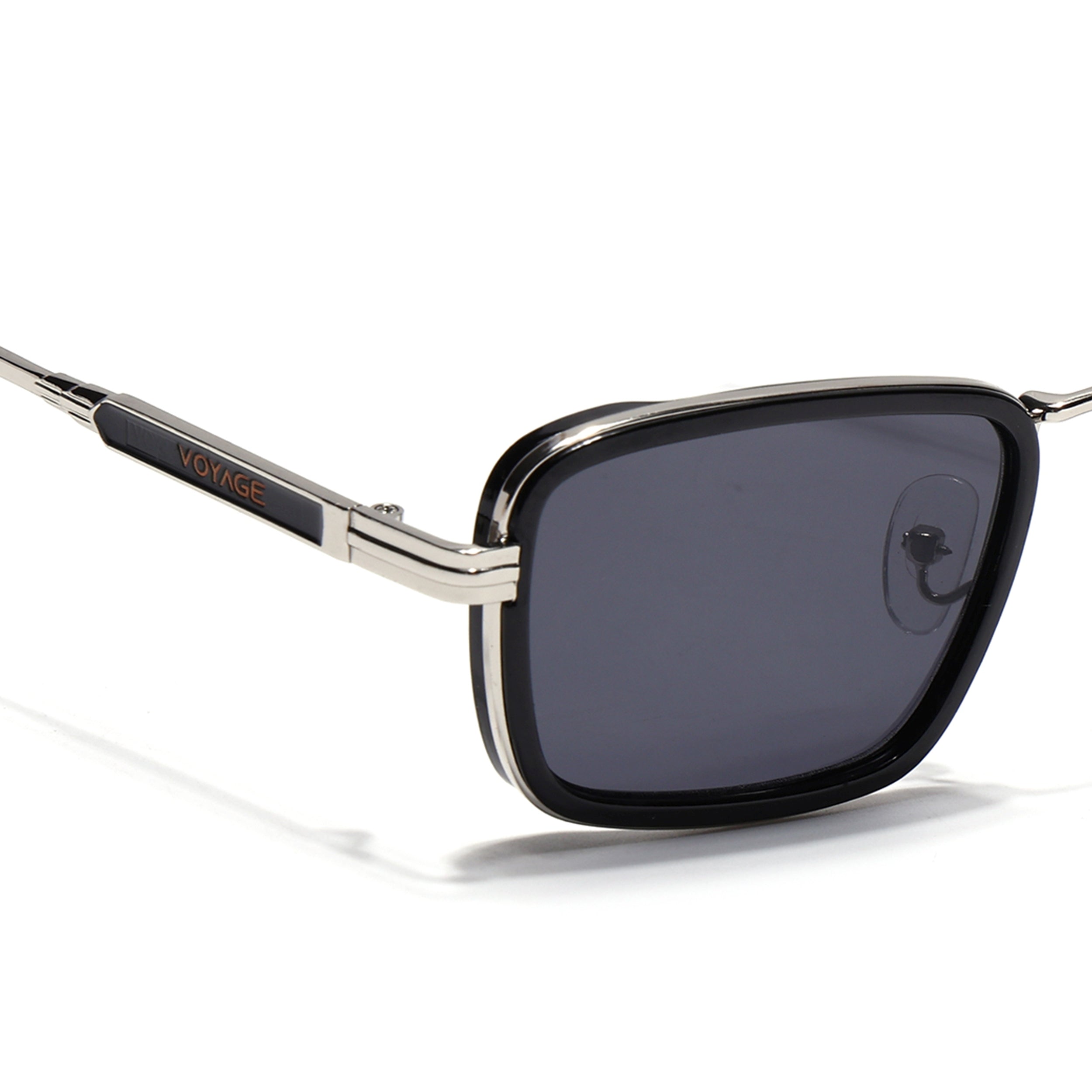 Rectangle Sunglasses for Men & Women (Black Lens | Silver & Black Frame - MG7579)