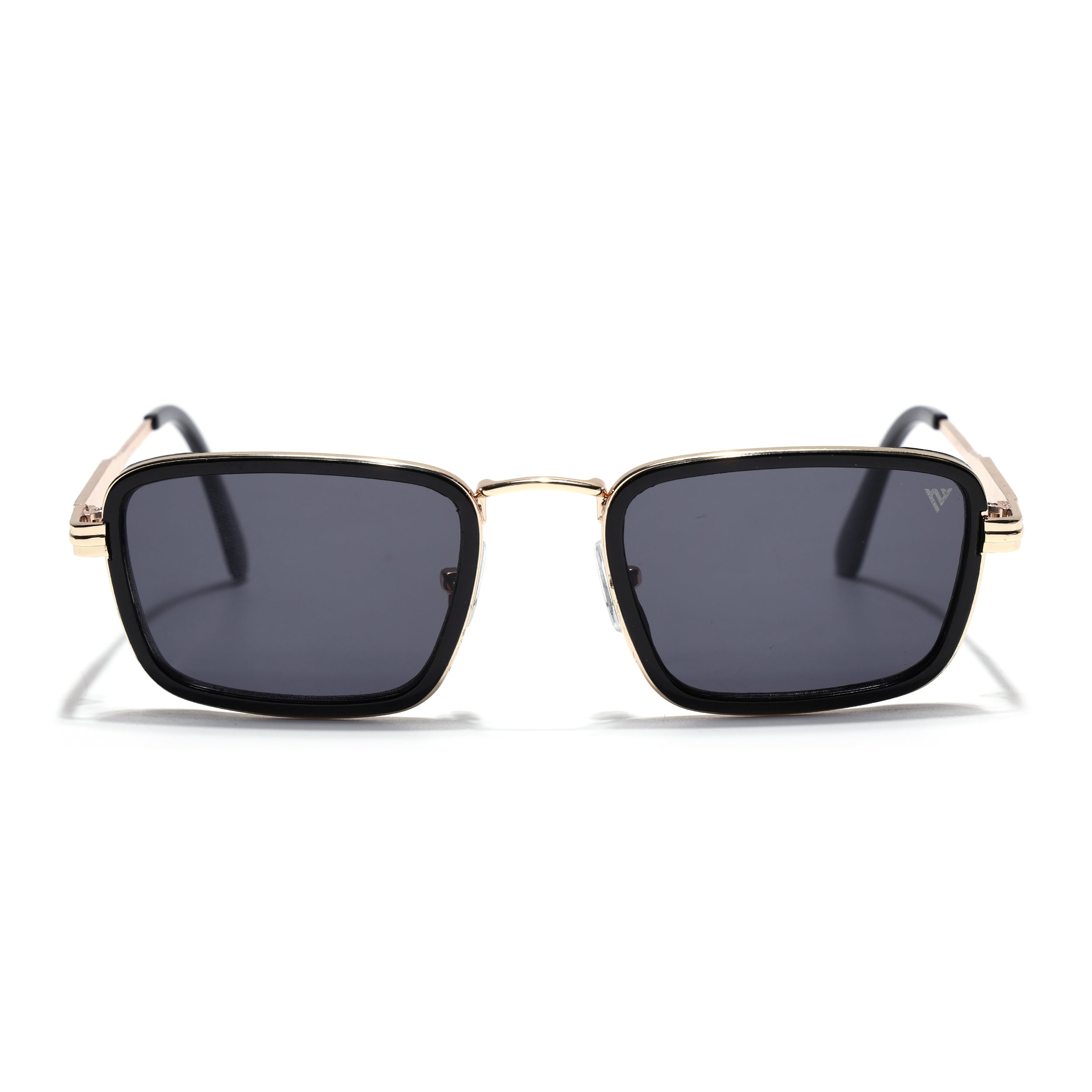 Rectangle Sunglasses for Men & Women (Black Lens | Golden & Black Frame - MG7580)