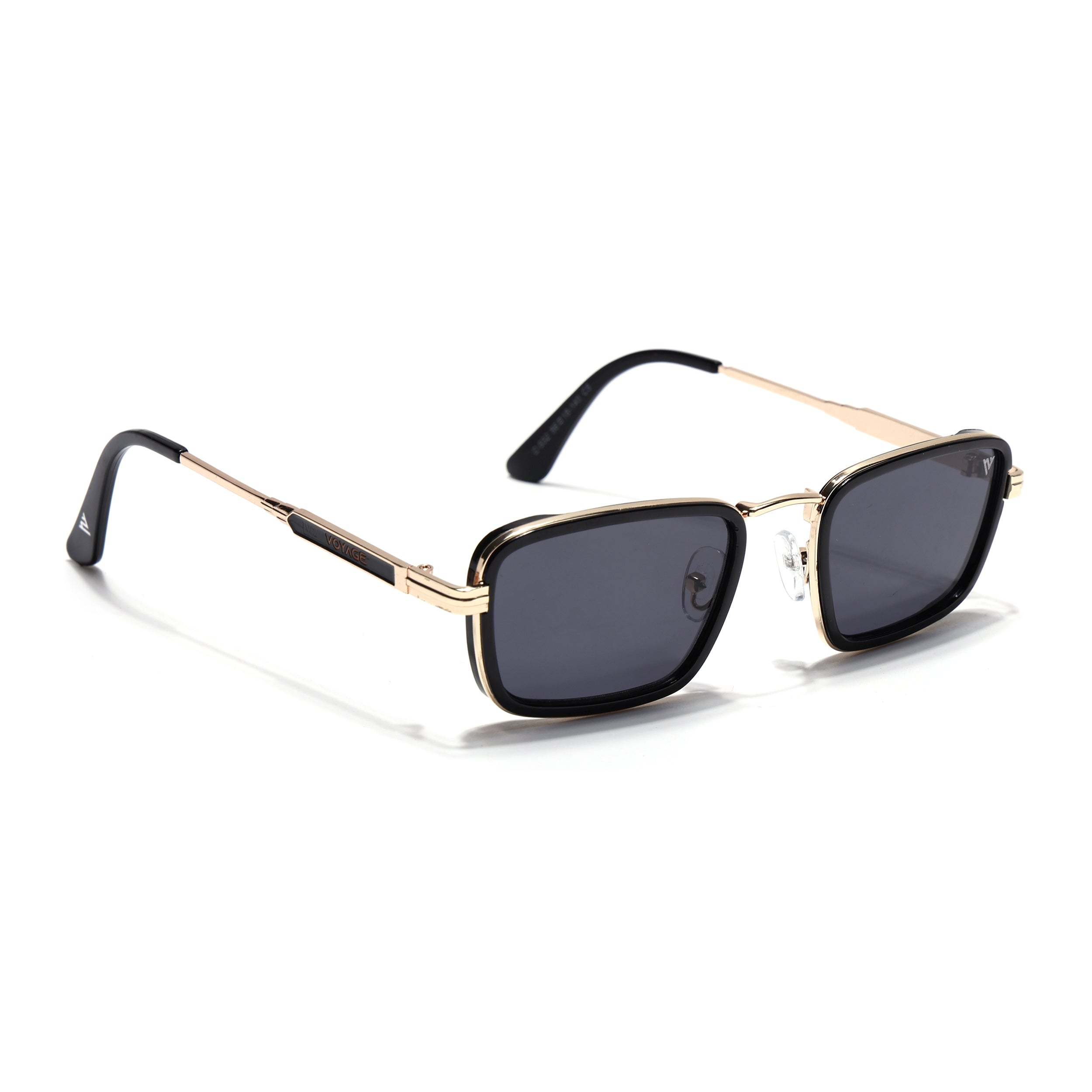 Rectangle Sunglasses for Men & Women (Black Lens | Golden & Black Frame - MG7580)