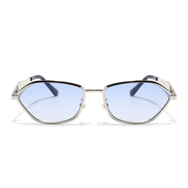 Oval Sunglasses (Blue & Clear Lens | Silver Frame - MG9147)