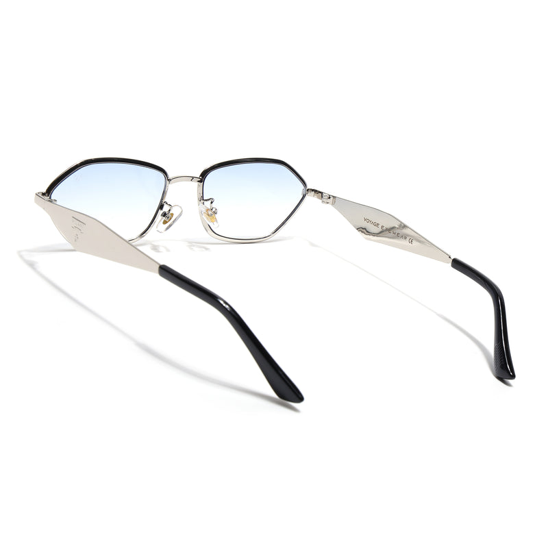 Oval Sunglasses (Blue & Clear Lens | Silver Frame - MG9147)