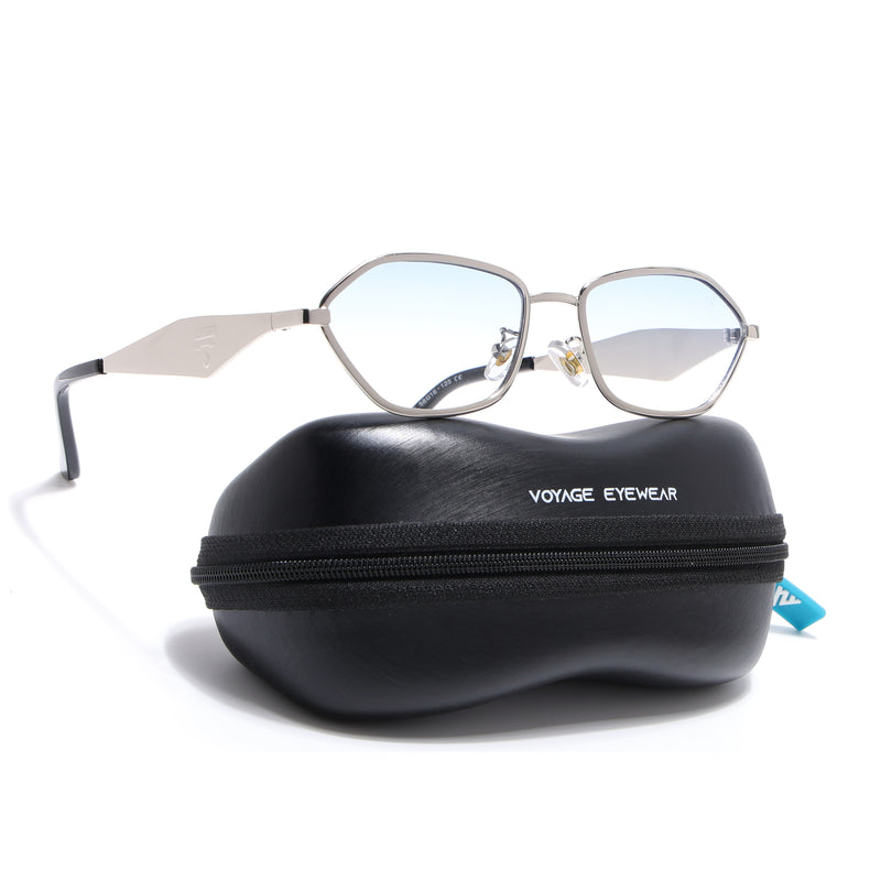 Oval Sunglasses (Blue & Clear Lens | Silver Frame - MG9147)