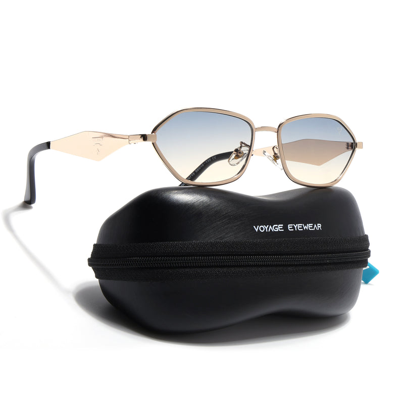 Oval Sunglasses (Grey & Brown Lens | Golden Frame - MG9148)