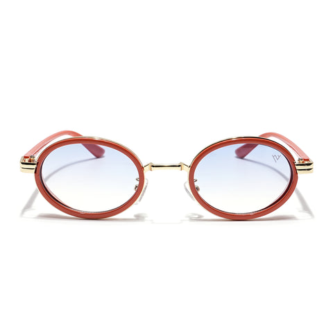 Oval Sunglasses (Light Blue & Clear Lens | Golden & Orange Frame - MG6351)