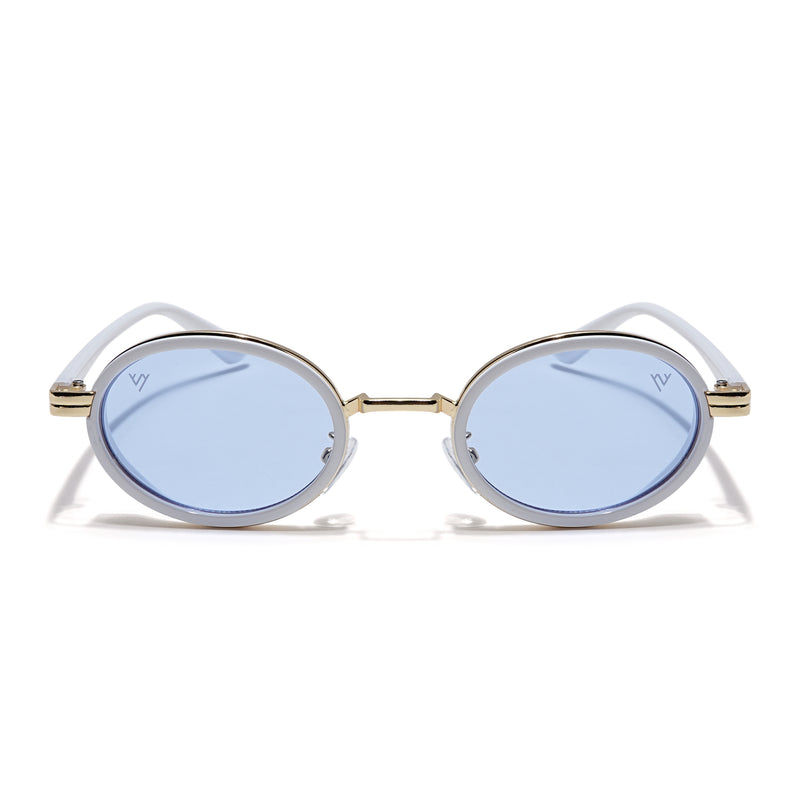 Oval Sunglasses (Light Blue Lens | Golden & White Frame - MG6349)