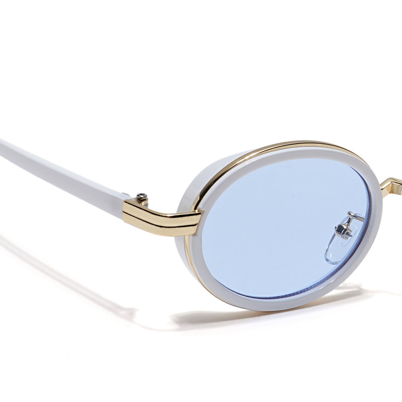 Oval Sunglasses (Light Blue Lens | Golden & White Frame - MG6349)