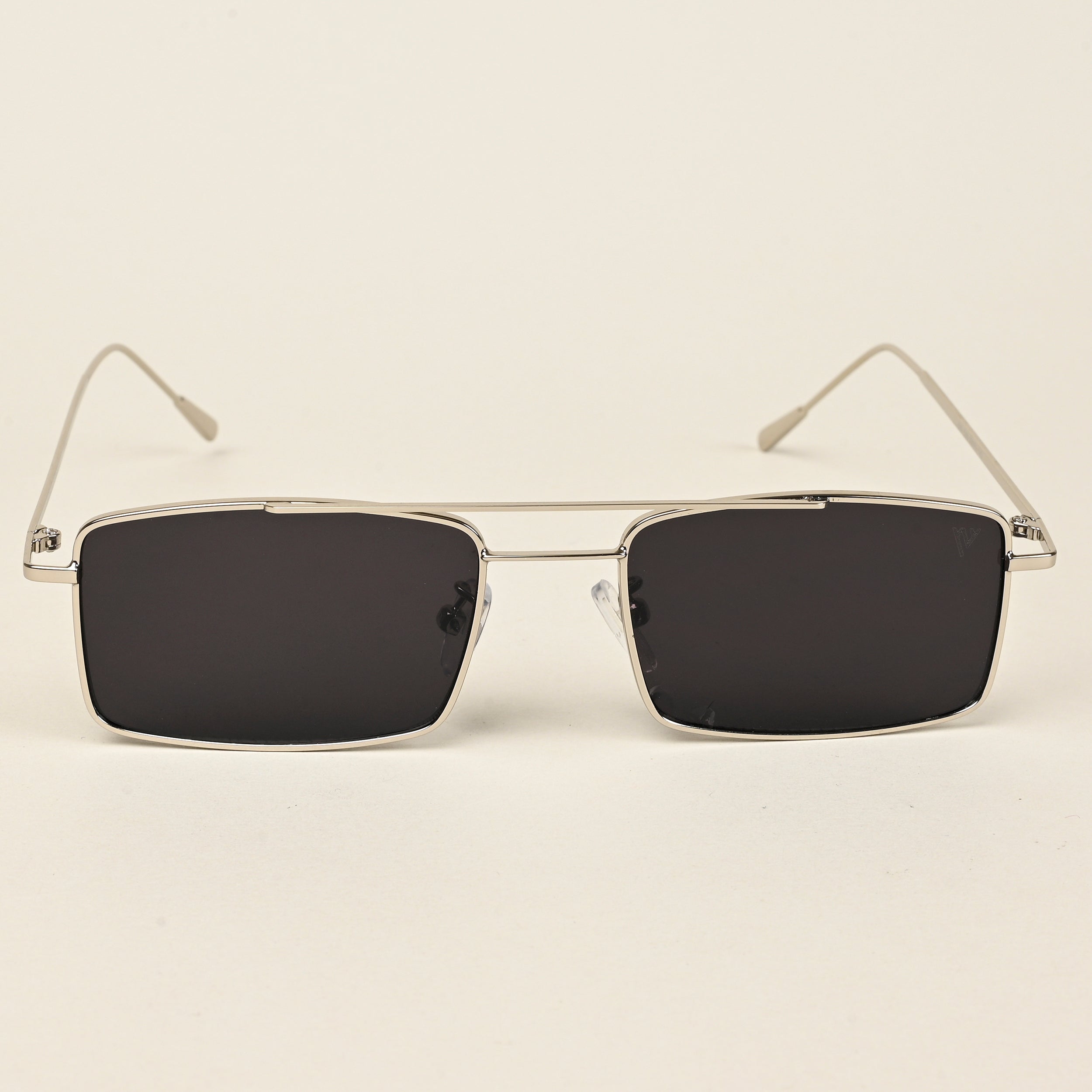 Voyage Rectangle Sunglasses for Men & Women (Black Lens | Silver Frame  - MG5192)