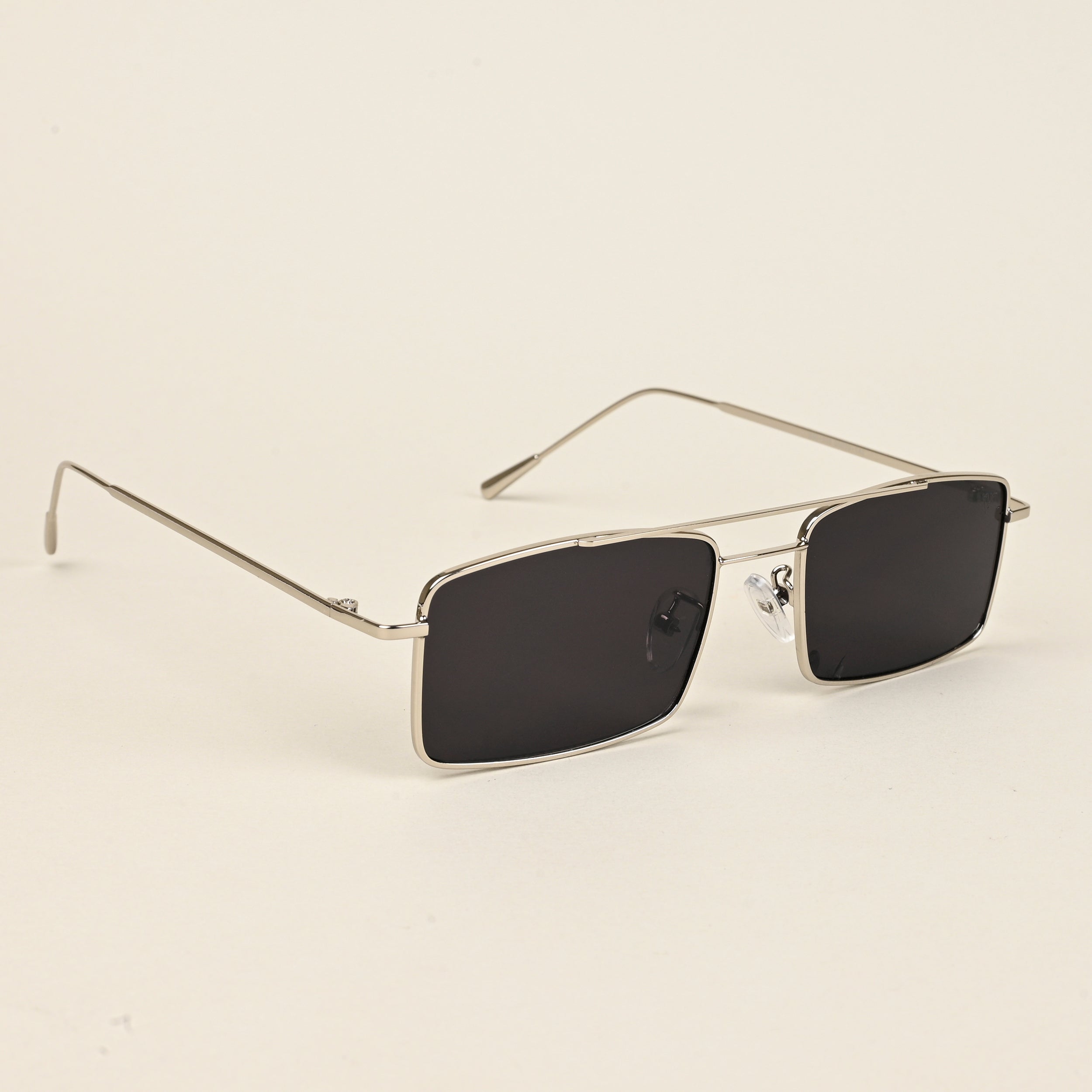 Voyage Rectangle Sunglasses for Men & Women (Black Lens | Silver Frame  - MG5192)