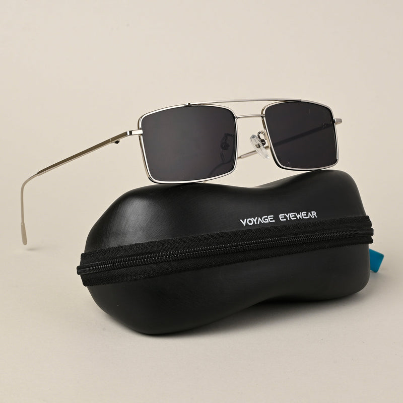Rectangle Sunglasses (Black Lens | Silver Frame  - MG5192)