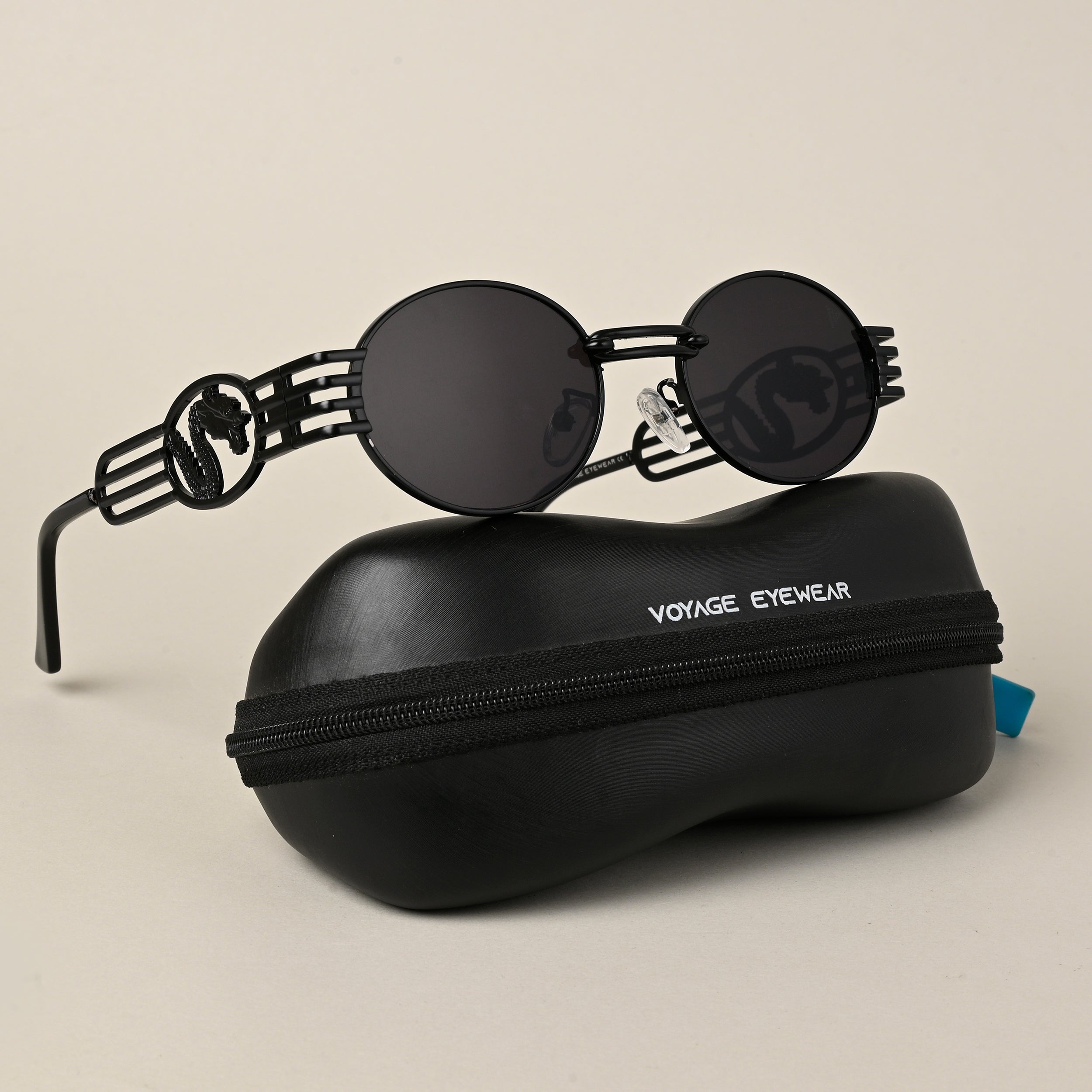 Voyage Oval Sunglasses for Women (Black Lens | Black Frame  - MG5190)