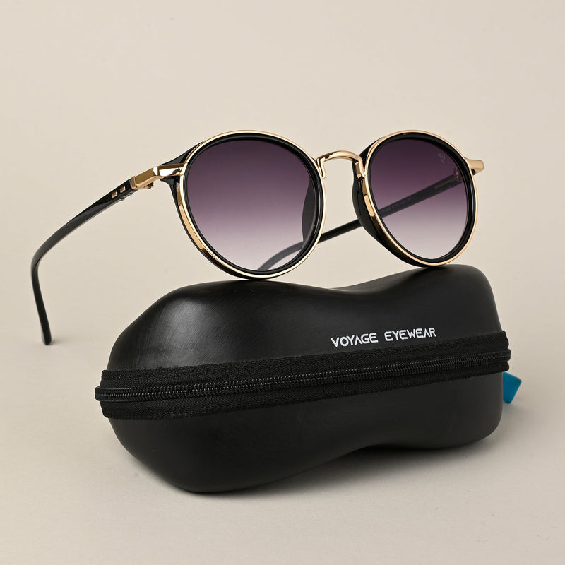 Round Sunglasses (Grey & Clear Lens | Golden Frame  - MG5206)