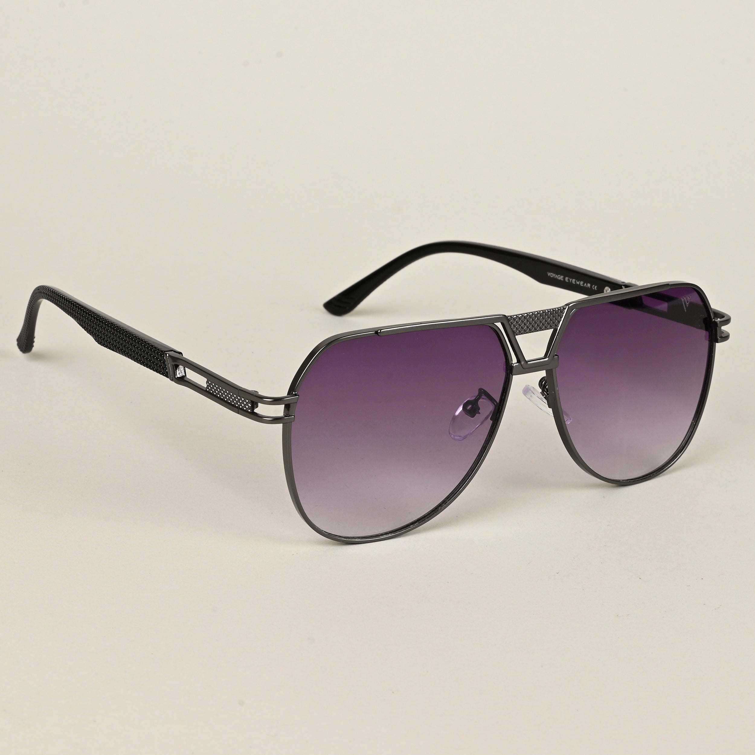 Voyage Aviator Sunglasses for Men & Women (Purple & Clear Lens | Grey Frame  - MG5202)
