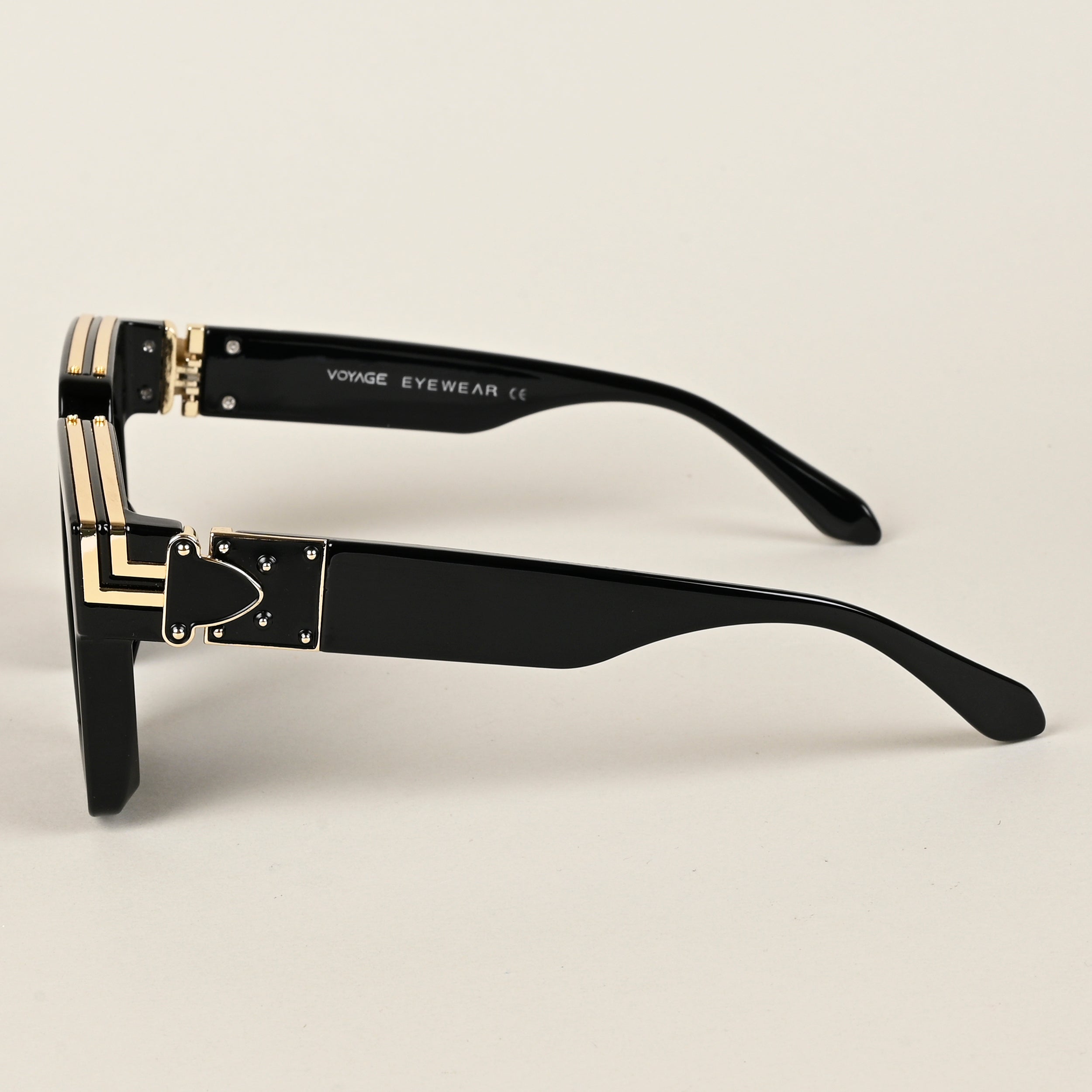 Voyage Wayfarer Sunglasses for Men & Women (Black Lens | Black & Golden Frame - MG5174)