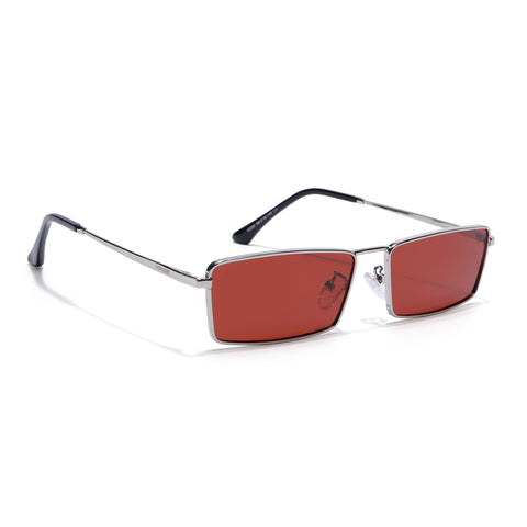 Kaizen | Red Rectangle Polarized Sunglasses | Silver Frame - PMG7929