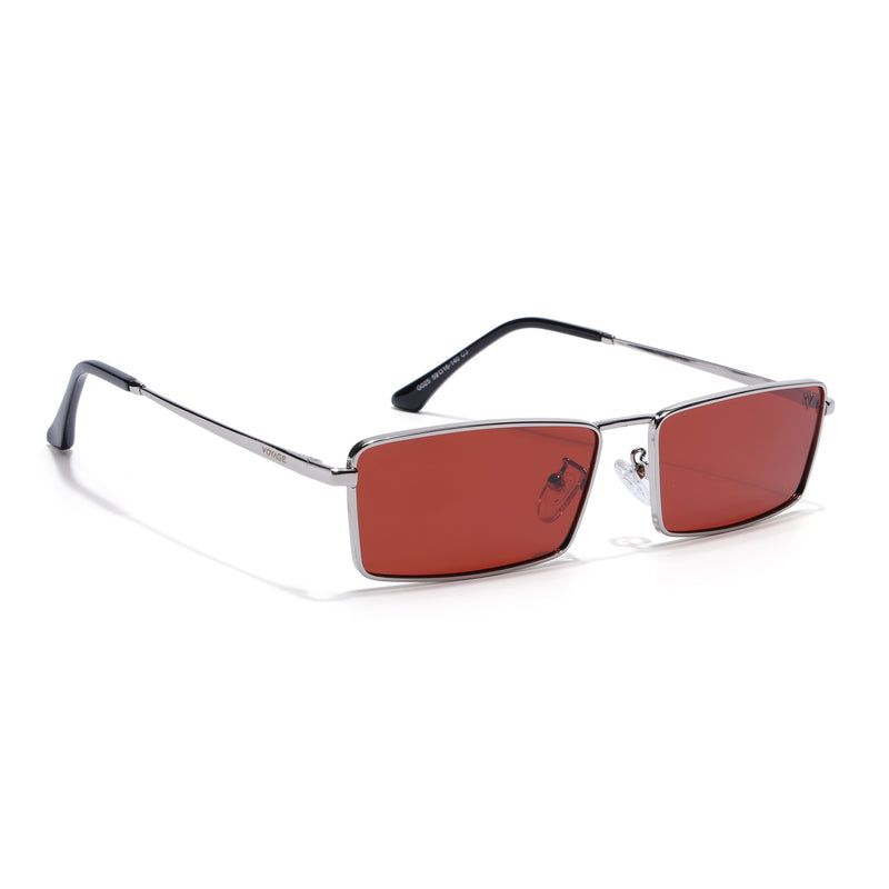 Kaizen | Red Rectangle Polarized Sunglasses | Silver Frame - PMG7929
