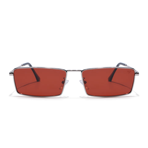 Kaizen | Red Rectangle Polarized Sunglasses | Silver Frame - PMG7929