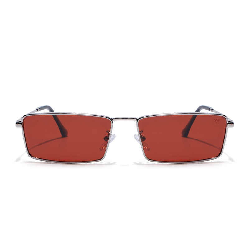 Kaizen | Red Rectangle Polarized Sunglasses | Silver Frame - PMG7929