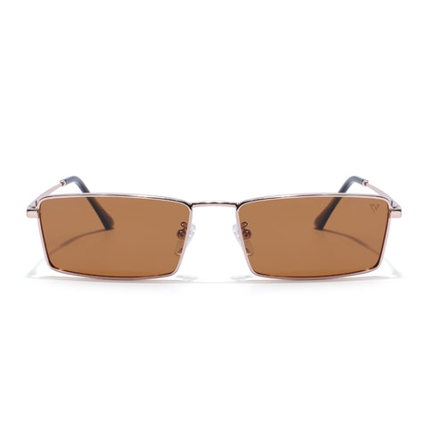Kaizen | Brown Rectangle Polarized Sunglasses | Rose Gold Frame - PMG7930