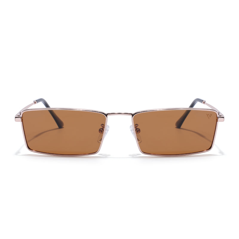 Kaizen | Brown Rectangle Polarized Sunglasses | Rose Gold Frame - PMG7930