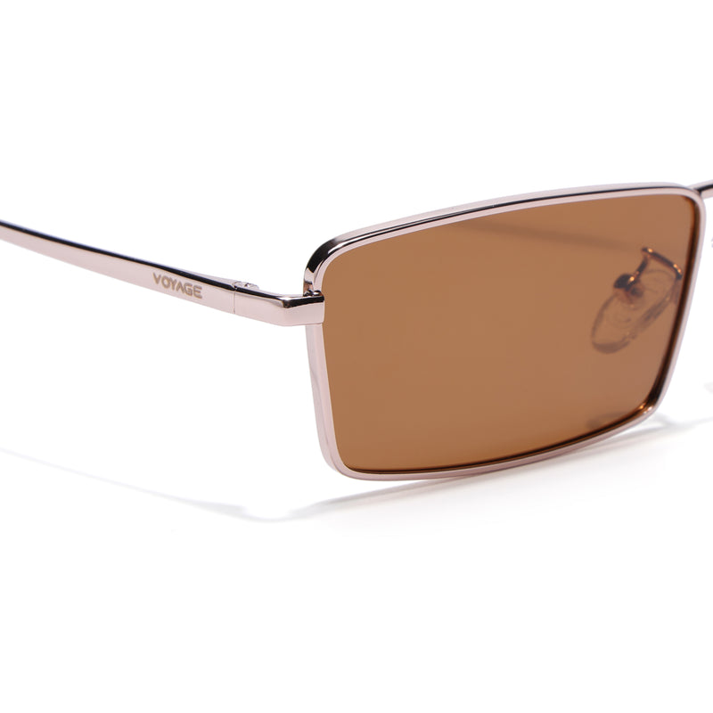 Kaizen | Brown Rectangle Polarized Sunglasses | Rose Gold Frame - PMG7930