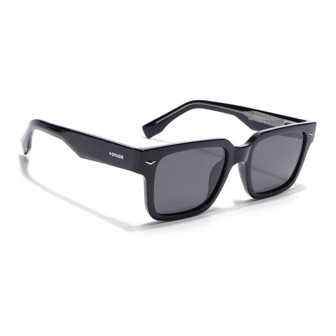 Black Rectangle Polarized Sunglasses | Black Lens - PMG7915