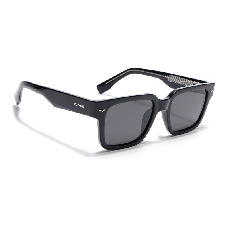 Black Rectangle Polarized Sunglasses | Black Lens - PMG7915
