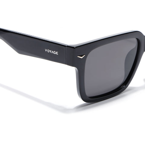 Black Rectangle Polarized Sunglasses | Black Lens - PMG7915