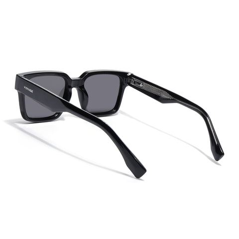 Black Rectangle Polarized Sunglasses | Black Lens - PMG7915
